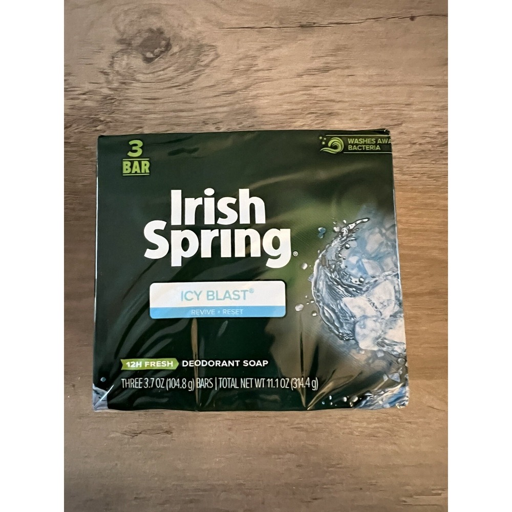 Pkg of 3 Irish Spring Icy Blast Deodorant‎ Soap Bars 3.7 oz Each New Sealed